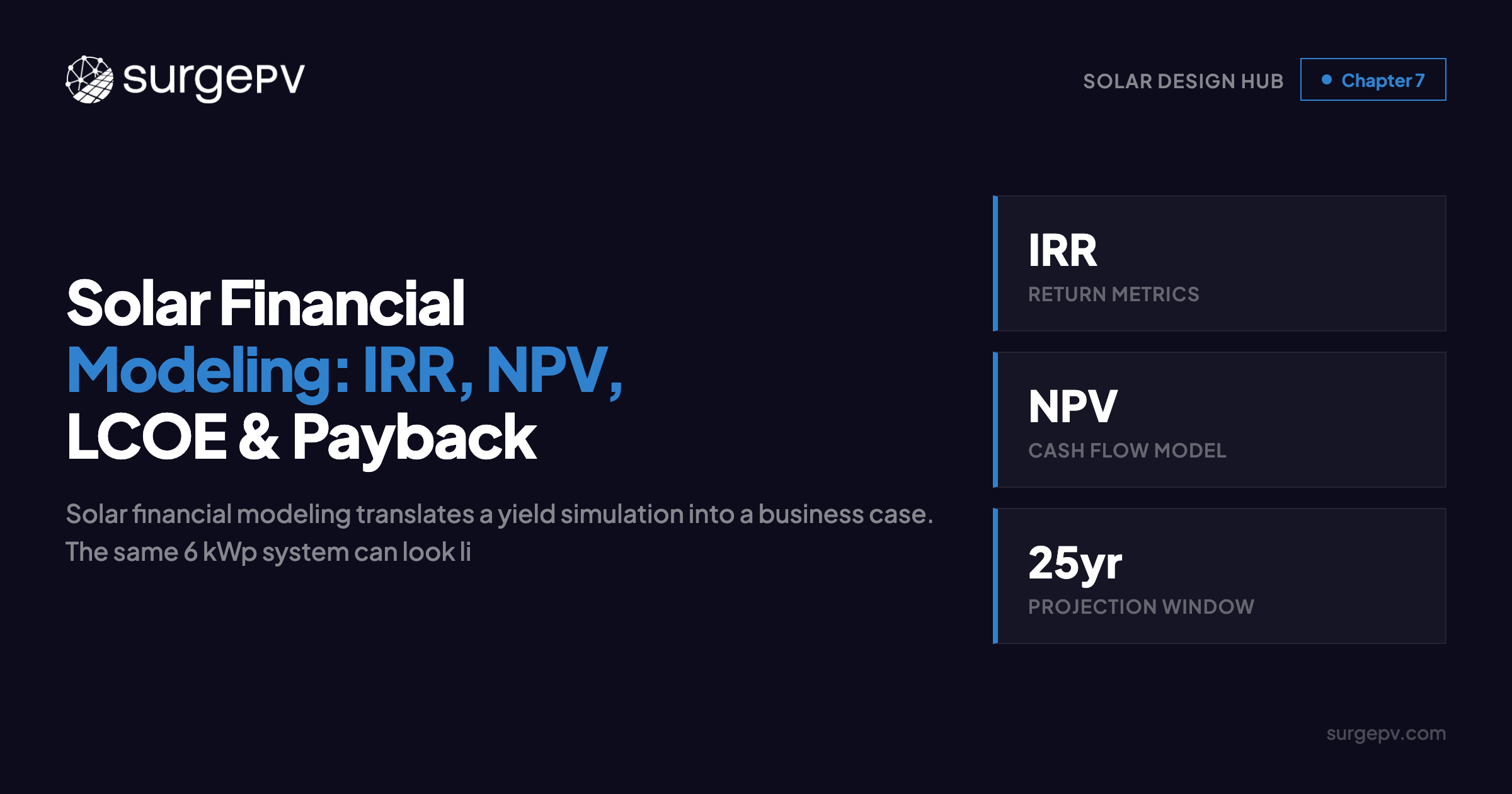 Solar Financial Modeling: IRR, NPV, LCOE & Payback Calculation Guide 2026